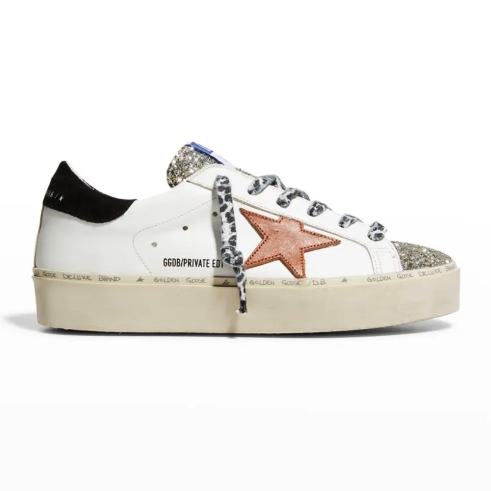 Golden Goose  Hi Star Leopard-Lace Glitter Low Top Sneakers Size 36 6